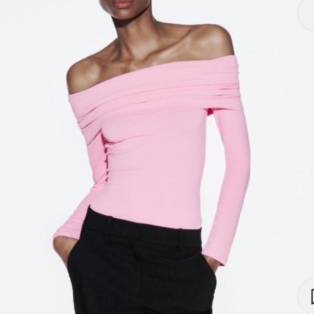 Zara worn once pink off the shoulder polyamide top TAGS REMOVED
